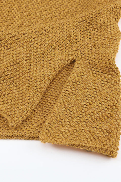 Henley Button Placket Side Slit Drop Shoulder Pullover Knit Sweater